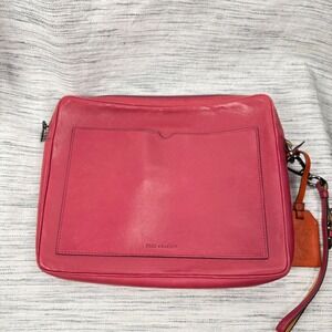 Reed Krakoff Large Pink Leather Clutch Wristlet Colorful Zip Closure Logo Tag